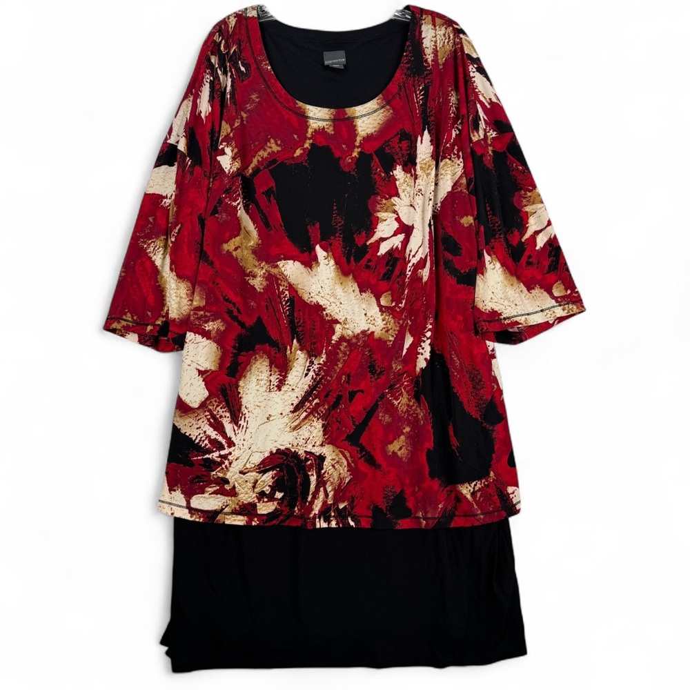 Covington Women's Plus Twofer Tunic Knit Dress Black/Red Size 2X New with tag